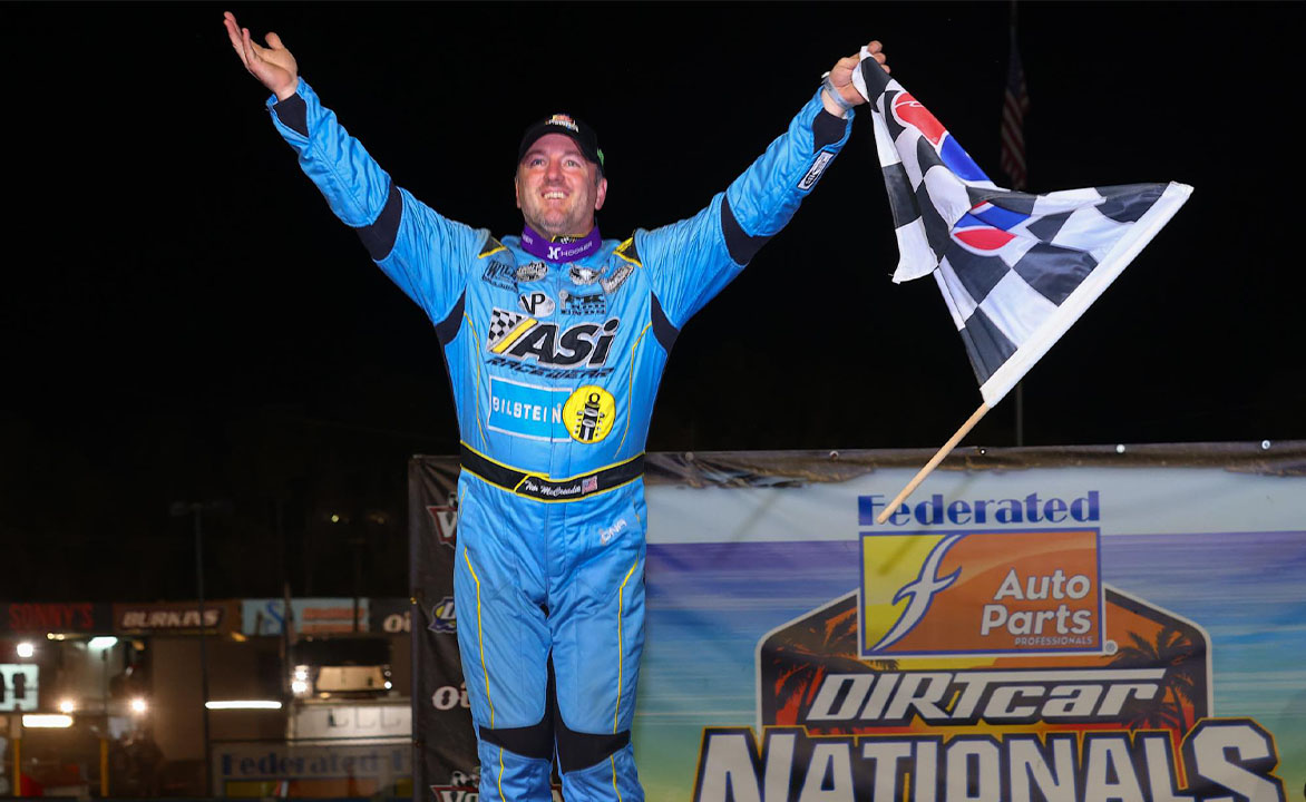 Tim McCreadie celebrates his win at Volusia