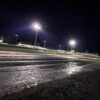 A dark Lincoln Speedway sits quiet after hosting the DIRTcar Fall Nationals motorsports event in Lincoln, Illinois